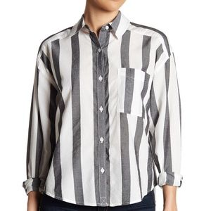 Long Sleeve Stripe Chest Pocket Blouse